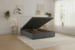 Sloomy Our Ottoman Base Steel Plush With Open End Storage in Dark Grey - Size: Super King - thumbnail 1