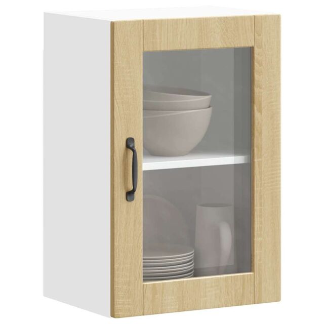 Berkfield Home Kitchen Wall Cabinet with Glass Door¬†Porto Sonoma Oak in Brown - image 1