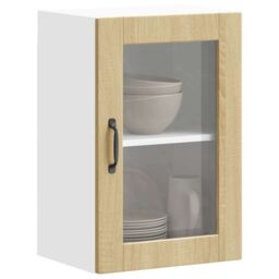 Berkfield Home Kitchen Wall Cabinet with Glass Door¬†Porto Sonoma Oak in Brown - thumbnail 1