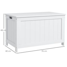 HOMCOM Storage Chest, Modern Storage Trunk with 2 Safety Hinges & Cut-out Handles, Wooden Toy Box for Living Room, Entryway, 76 x 40 x 48 cm in White - thumbnail 3