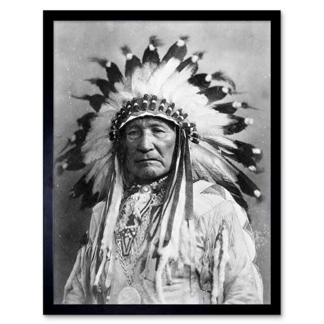 "Artery8 Vintage Native American Mountain Chief 12x16"" Framed Art Print in Grey - Size: W12"" x H16""" - image 1