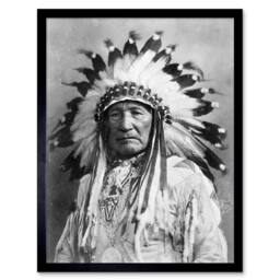 "Artery8 Vintage Native American Mountain Chief 12x16"" Framed Art Print in Grey - Size: W12"" x H16""" - thumbnail 1