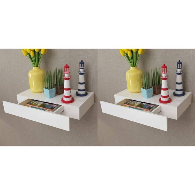 Berkfield Home Floating Wall Shelves with Drawers 2 pcs White 48 cm - image 1