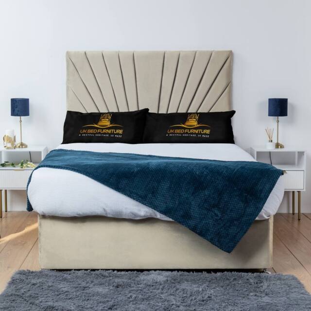 UK Bed Furniture Sunrise Divan Bed Base with 26 Inch Headboard - No Storage in Cream - Size: Double - image 1