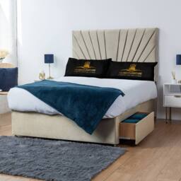 UK Bed Furniture Sunrise Divan Bed Base with 26 Inch Headboard - No Storage in Cream - Size: Double - thumbnail 2