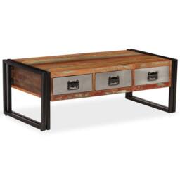 Berkfield Home Coffee Table with 3 Drawers Solid Reclaimed Wood 100x50x35 cm in Brown - Size: 100 x 50 x 35 cm - thumbnail 2