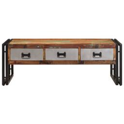 Berkfield Home Coffee Table with 3 Drawers Solid Reclaimed Wood 100x50x35 cm in Brown - Size: 100 x 50 x 35 cm - thumbnail 3