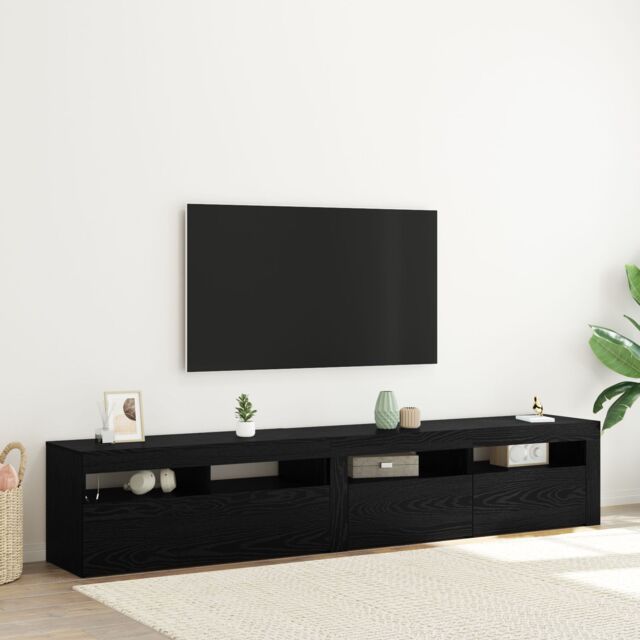 Berkfield Home TV Cabinets 2 pcs with LED Lights Black Oak Engineered Wood - image 1
