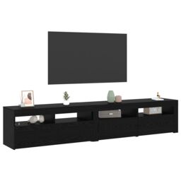 Berkfield Home TV Cabinets 2 pcs with LED Lights Black Oak Engineered Wood - thumbnail 3