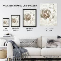 "Artery8 Studies of the Foetus in the Womb da Vinci Wall Art Print Poster in Beige - Size: W12"" x H16""" - thumbnail 3