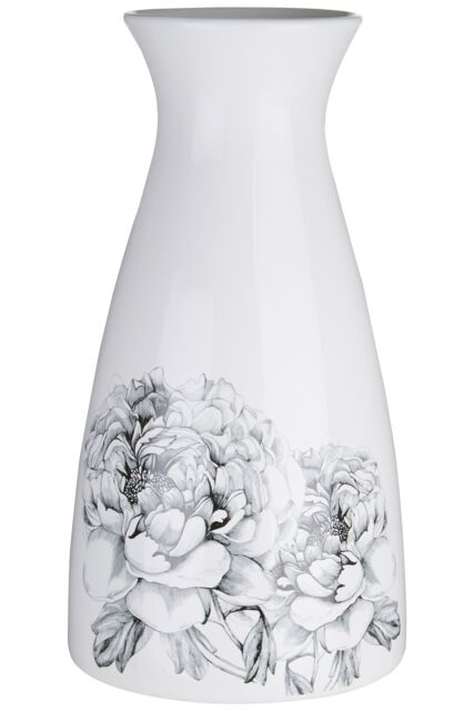 Orsina White Ceramic Vase With Black Floral Pattern, Large White Vase Big Accent, White Ceramic Display Vase - image 1