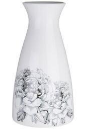 Orsina White Ceramic Vase With Black Floral Pattern, Large White Vase Big Accent, White Ceramic Display Vase