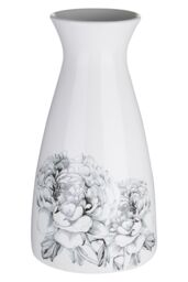 Orsina White Ceramic Vase With Black Floral Pattern, Large White Vase Big Accent, White Ceramic Display Vase - thumbnail 2