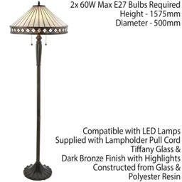 Loops 1.5m Tiffany Twin Floor Lamp Dark Bronze & Stained Glass Simple Shade i00015 in Clear - thumbnail 2