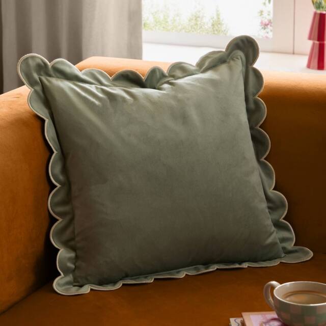 Furn Lil Scallop Velvet Cushion in Green - Size: 45 cm x 45 cm - image 1
