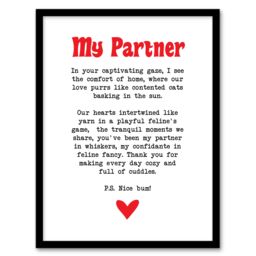 "Artery8 Love Poem Cat Lover Partner Romantic Poetry Fun Framed Art Print in White - Size: W12"" x H16""" - thumbnail 1