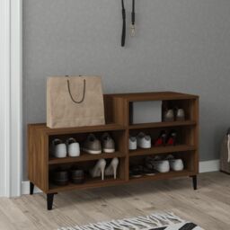 Berkfield Home Shoe Cabinet Brown Oak 102x36x60 cm Engineered Wood - Size: 102 x 36 x 60 cm - thumbnail 6