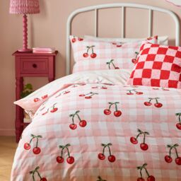Heya Home Cherry Gingham Printed Duvet Cover Set in Pink - Size: Double - thumbnail 2