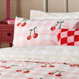 Heya Home Cherry Gingham Printed Duvet Cover Set in Pink - Size: Double - thumbnail 3