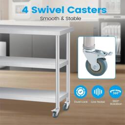 VOGREX Three Layer Stainless Steel Multifunctional Table with Wheel in Silver - thumbnail 4