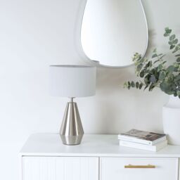 ValueLights Jax Brushed Chrome Dimmable Touch Table Lamp with Fabric Drum Shade in Grey - thumbnail 3