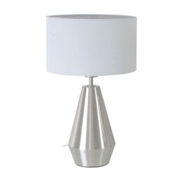 ValueLights Jax Brushed Chrome Dimmable Touch Table Lamp with Fabric Drum Shade in Grey - thumbnail 2