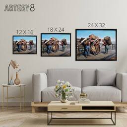 "Artery8 Agopyan Porters on Karakoy Bridge Framed Canvas Wall Art Print in Blue - Size: W12"" x H16""" - thumbnail 4