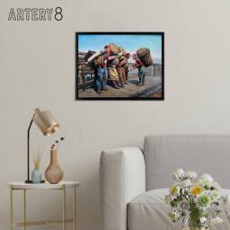 "Artery8 Agopyan Porters on Karakoy Bridge Framed Canvas Wall Art Print in Blue - Size: W12"" x H16""" - thumbnail 3