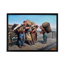 "Artery8 Agopyan Porters on Karakoy Bridge Framed Canvas Wall Art Print in Blue - Size: W12"" x H16""" - thumbnail 1