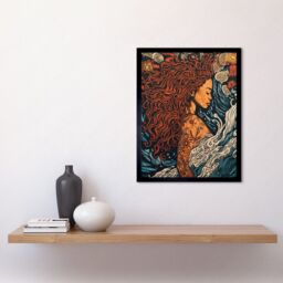 "Artery8 Wall Art Print Sea Water Nymph Modern Art Nouveau Linocut Art Framed in Black - Size: W12"" x H16""" - thumbnail 2