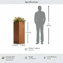 Woven Wood 100cm Zinc Galvanised Copper Tall Square Planter - thumbnail 3