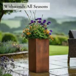 Woven Wood 100cm Zinc Galvanised Copper Tall Square Planter - thumbnail 2