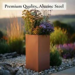 Woven Wood 100cm Zinc Galvanised Copper Tall Square Planter - thumbnail 6