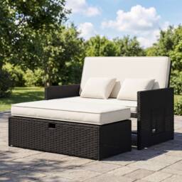 OUTSUNNY Garden Rattan Furniture Set 2 Seater Patio Sun Lounger Daybed Cream