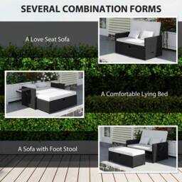 OUTSUNNY Garden Rattan Furniture Set 2 Seater Patio Sun Lounger Daybed Cream - thumbnail 6