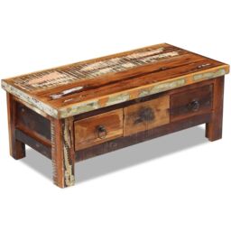 Berkfield Home Coffee Table Drawers Solid Reclaimed Wood 90x45x35 cm in Brown - Size: 90 x 45 x 35 cm - thumbnail 5