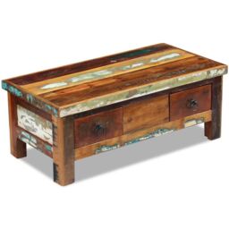 Berkfield Home Coffee Table Drawers Solid Reclaimed Wood 90x45x35 cm in Brown - Size: 90 x 45 x 35 cm - thumbnail 1