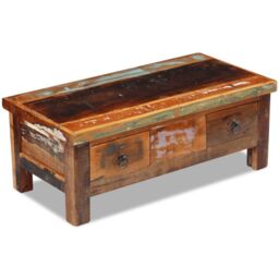 Berkfield Home Coffee Table Drawers Solid Reclaimed Wood 90x45x35 cm in Brown - Size: 90 x 45 x 35 cm - thumbnail 2