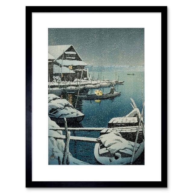 "Artery8 Painting Snow Lake Mukaijima Kawase Hasui Japan 12x16"" Framed Art in Blue - Size: W12"" x H16""" - image 1