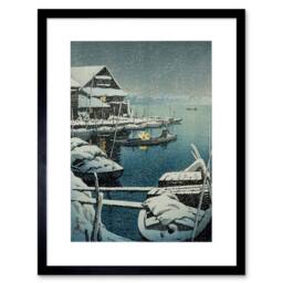 "Artery8 Painting Snow Lake Mukaijima Kawase Hasui Japan 12x16"" Framed Art in Blue - Size: W12"" x H16""" - thumbnail 1