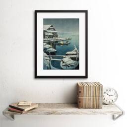 "Artery8 Painting Snow Lake Mukaijima Kawase Hasui Japan 12x16"" Framed Art in Blue - Size: W12"" x H16""" - thumbnail 2