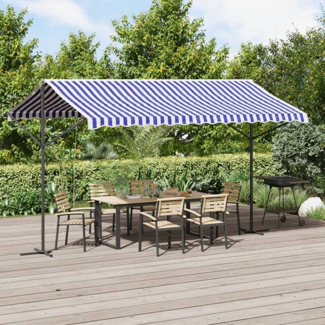 Berkfield Home Free Standing Awning Blue & White 400x300 cm Fabric & Steel - image 1