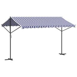 Berkfield Home Free Standing Awning Blue & White 400x300 cm Fabric & Steel - thumbnail 2