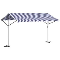 Berkfield Home Free Standing Awning Blue & White 400x300 cm Fabric & Steel - thumbnail 5