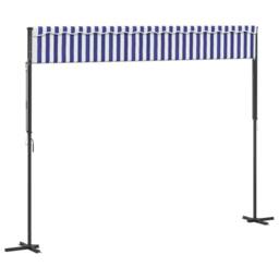 Berkfield Home Free Standing Awning Blue & White 400x300 cm Fabric & Steel - thumbnail 6