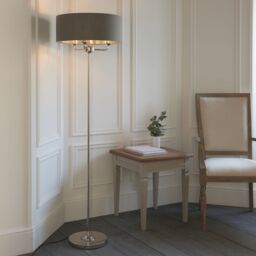 Loops Floor Lamp Light - Bright Nickel & Charcoal Fabric - 3 x 40W E14 - Base & shade in Metallics - thumbnail 3