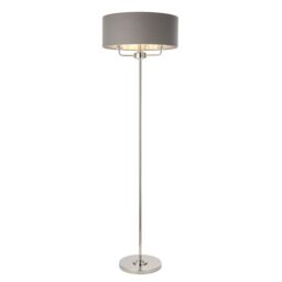 Loops Floor Lamp Light - Bright Nickel & Charcoal Fabric - 3 x 40W E14 - Base & shade in Metallics - thumbnail 1