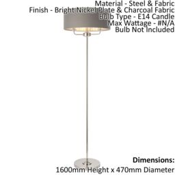 Loops Floor Lamp Light - Bright Nickel & Charcoal Fabric - 3 x 40W E14 - Base & shade in Metallics - thumbnail 2