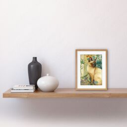 "Artery8 Wall Art Print Tonkinese Cat with Art Nouveau Botanical Patterns Colourful Watercolour Artwork Framed 9X7 Inch in Beige - Size: W7"" x H9""" - thumbnail 2