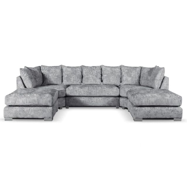 Furnishings For Less UK Bishop U-Shape Fabric 5 Seater Sofa Alaska Fabric Grey Scatter Back - image 1